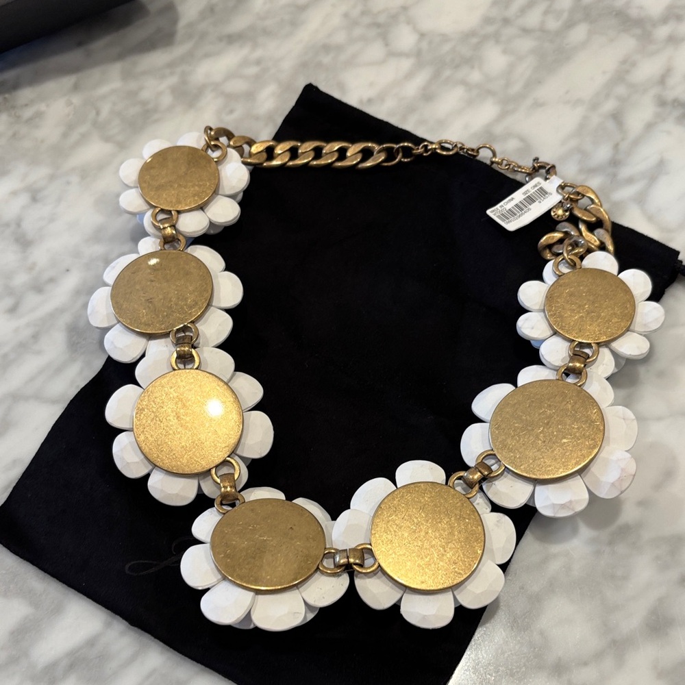 J. Crew White Floral Layered Statement Necklace with Gold Chain - Picture 9 of 13